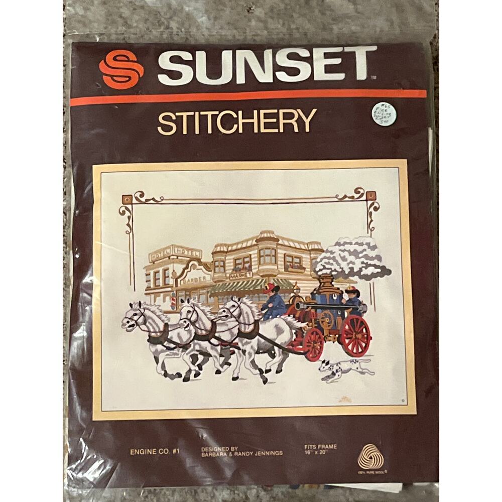 NEEDLEPOINT Vintage Sunset Stitchery Engine Company #1